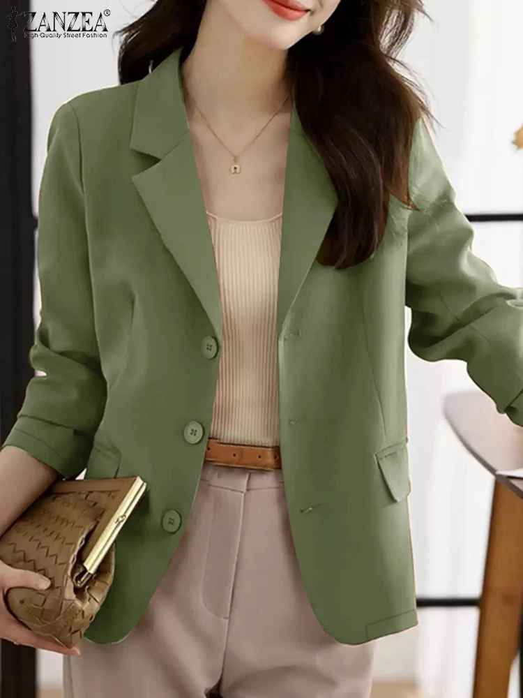 ZANZEA ผู้หญิงเดินทาง Blazer ลําลองแขนยาว 2024 ฤดูใบไม้ร่วงน้ําหนักเบา Blazer Notched Lapel Solid สไตล์เกาหลีเสื้อสูท