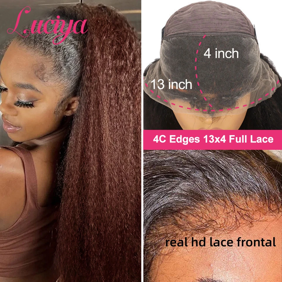 Kinky Straight Lace Frontal Peruca, 4C Bordas, Preto, Omber, Marrom, 4 # Colorido, 13x4 Lace Front, Encaracolado, Cabelo de Bebê, 360 HD