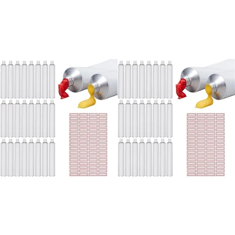 

AB34-48Pc Белые пустые тубы для масляной краски 60 мл, пустые алюминиевые тубы для краски, пустые тубы для зубной пасты/краски с 2 самоклеящимися листами