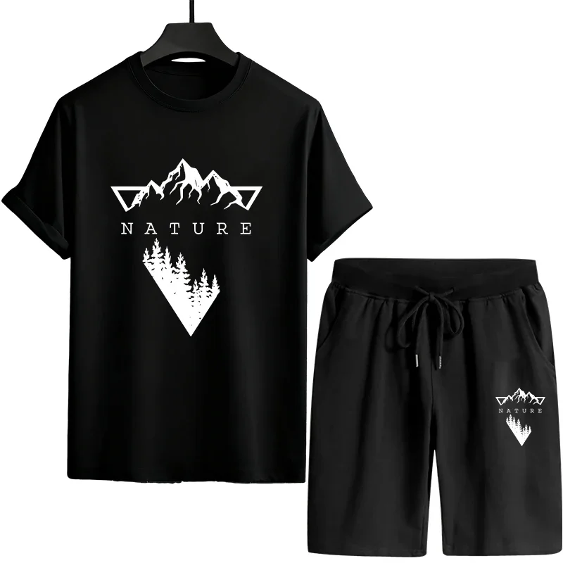 

Мужской летний домашний спортивный комплект для активного отдыха 2026: Новинка! Мужской спортивный костюм (футболка и шорты) в городском повседневном стиле, модный комплект с коротким рукавом.