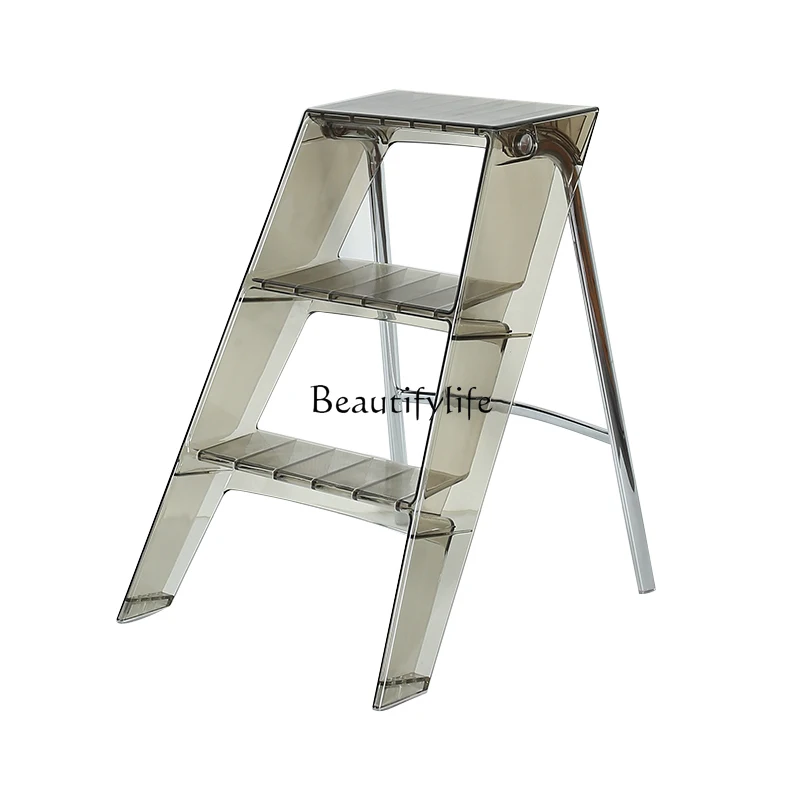 

*Nordic acrylic ladder household transparent folding portable three-step stool
