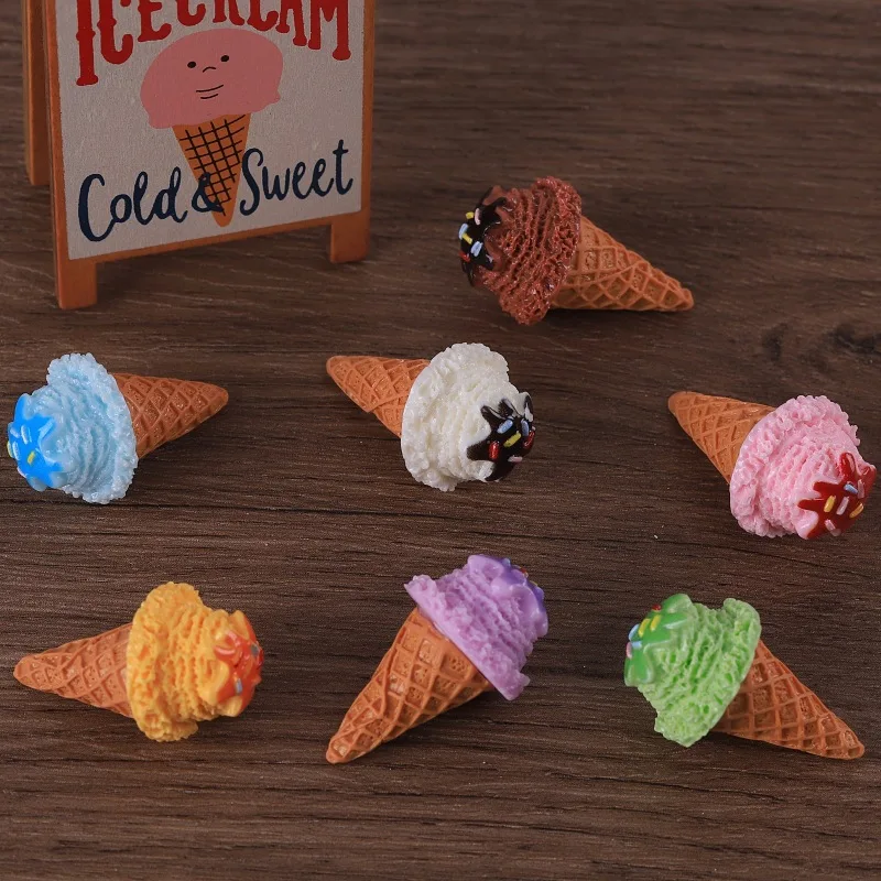 3pcs Mini Jam Ice Cream Cone Resin Ice Cream Model Miniature Food Sweet Dessert Model DIY Simulation
