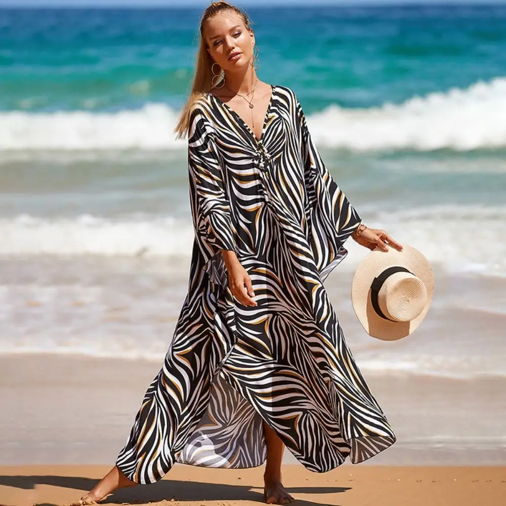 

Casual Boho Bikini Cover-ups Leopard Zebra Print Oversized Beach Cover Up Open Front Sunscreen Shawl For Women