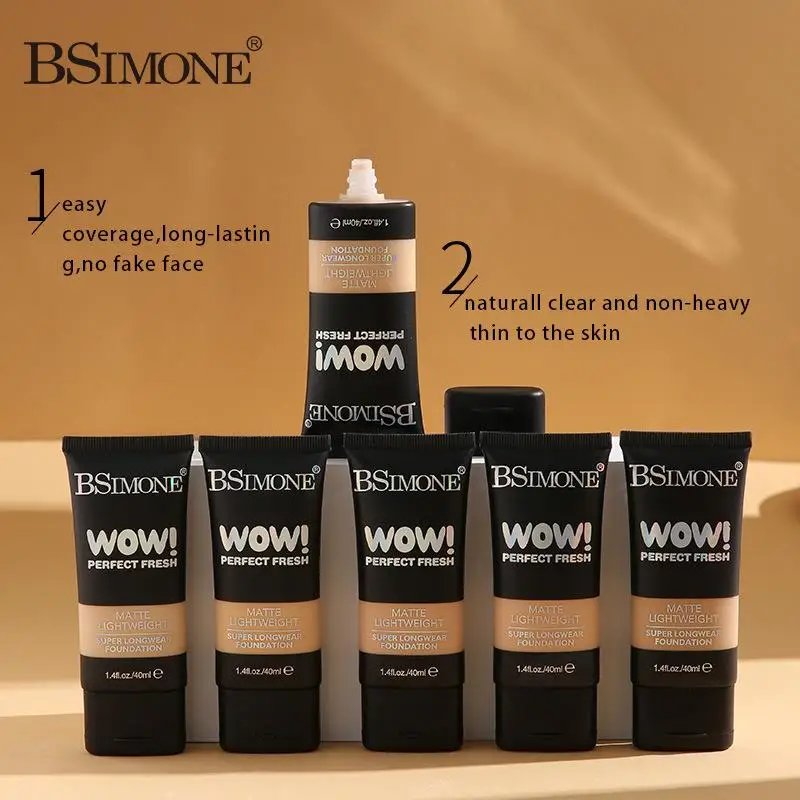 【WHB】BSIMONE Fondotinta Opaco 40ml Leggero, Super Resistente, Idratante, Copertura Modulabile, Non Appiccicoso, Adatto per Pelle Secca