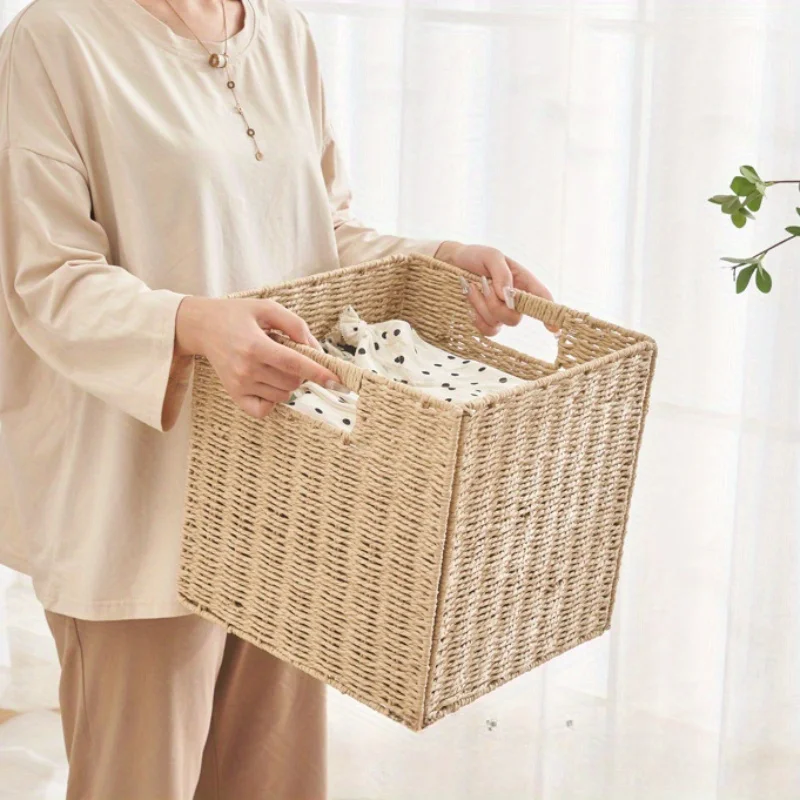 1 Pc Imitation Rattan Storage Basket, Foldable Cube, Simple Dirty Clothes Storage Basket, Underwear Storage Basket