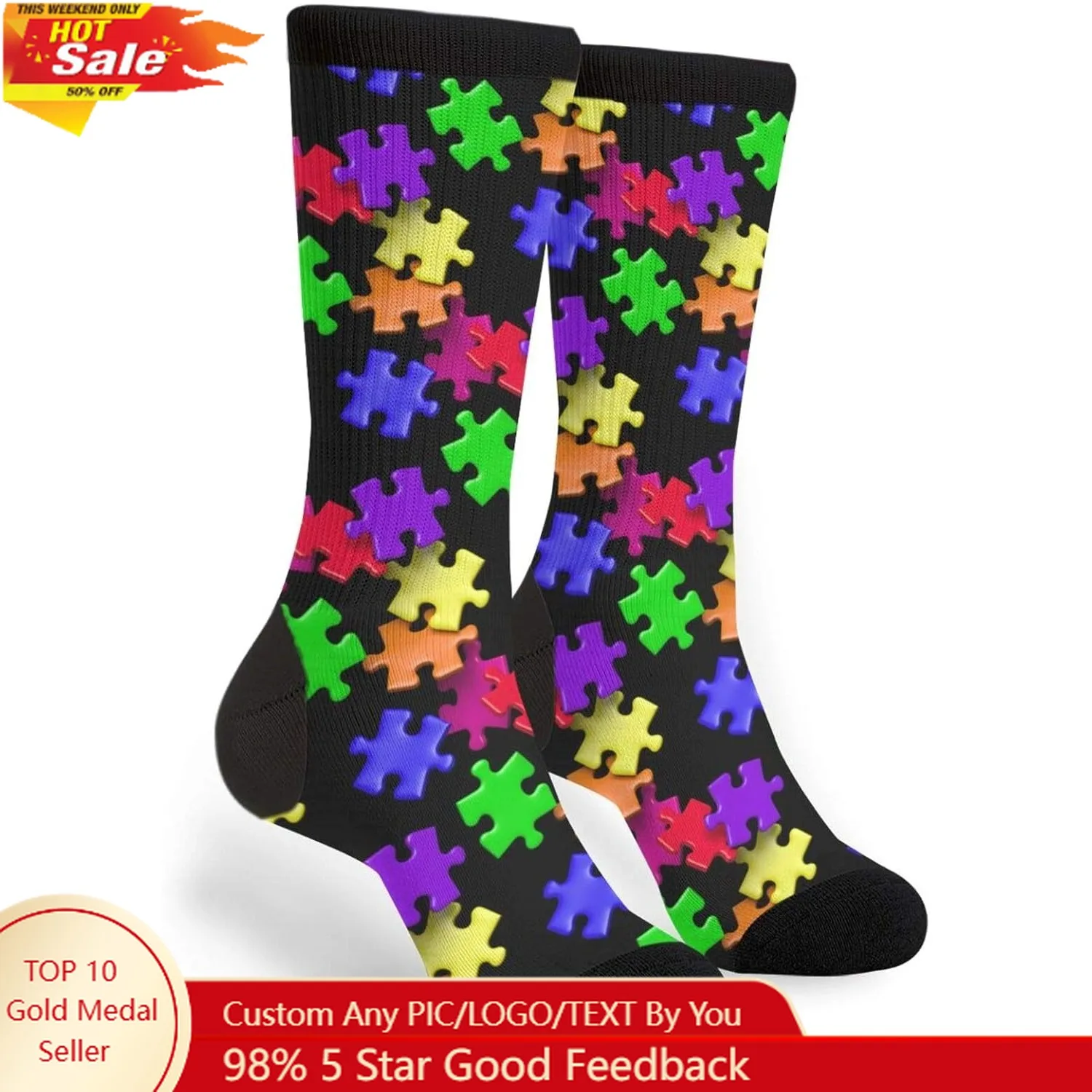 

3d Pizza Unisex Novelty Socks, Funny Funky Crazy Cool Crew Dress Socks