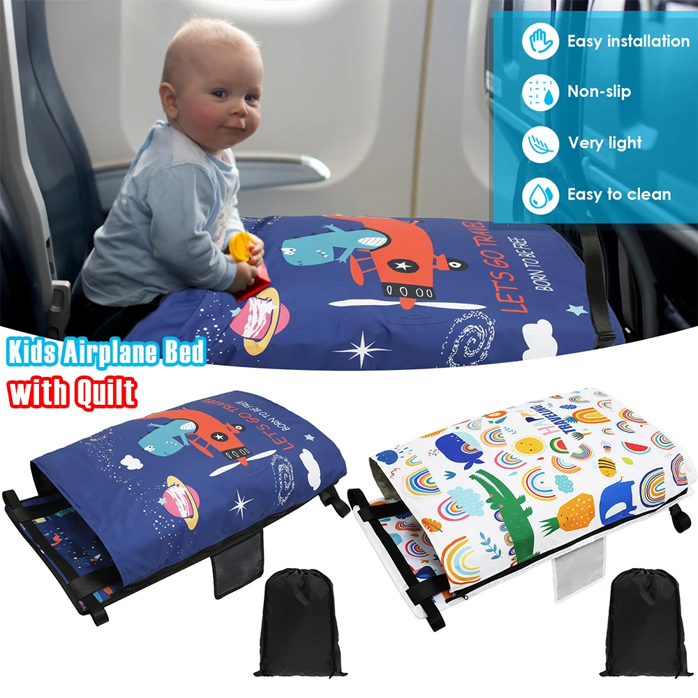 Toddler Travel Airplane Bed with Quilt Portable Children Pedals Beds Comfortable Aircraft Hammock Seat Extender Extra Leg Room