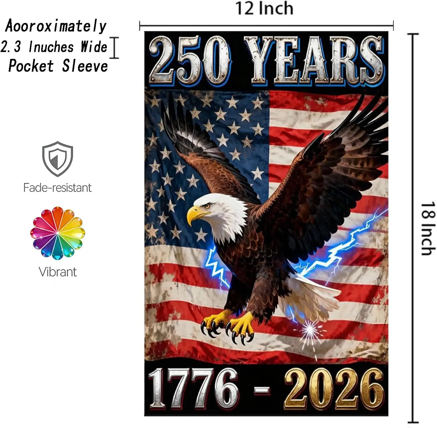 250 American Anniversary Flag Red White Blue US Flag Bald Eagle Lightning 1776-2026 250 Years God Bless America Land of the  AAS