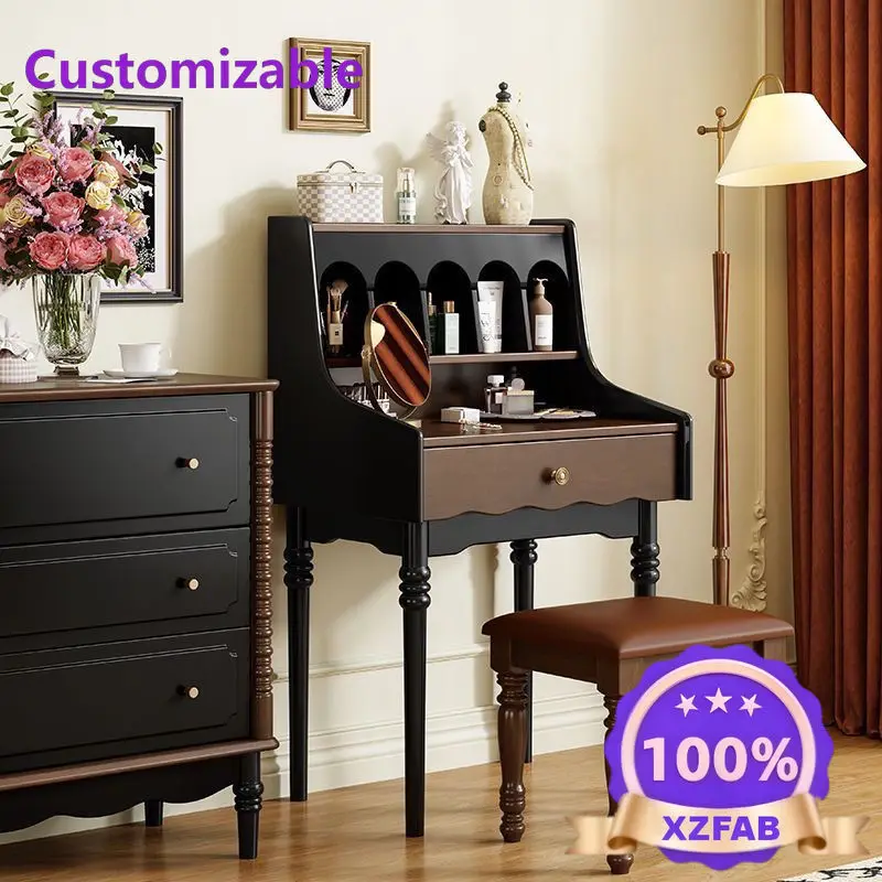 Factory Direct 2026 French retro solid wood dressing table American bedroom small simple makeup narrow small apartment desk