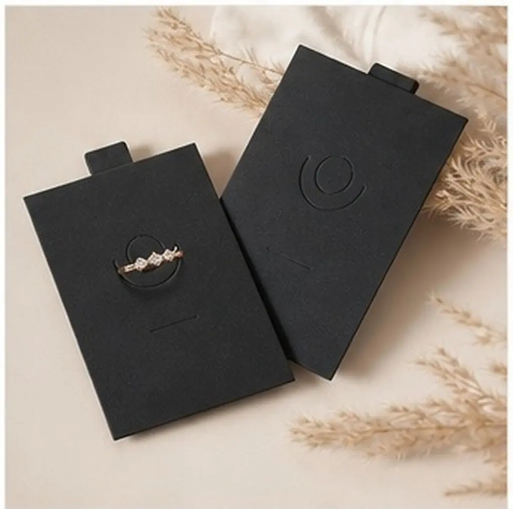 1Set Premium Black Paper Ring Display Cards Versatile Blank Jewelry Presentation Cards Ring Packing Card for Ecommerce Sellers