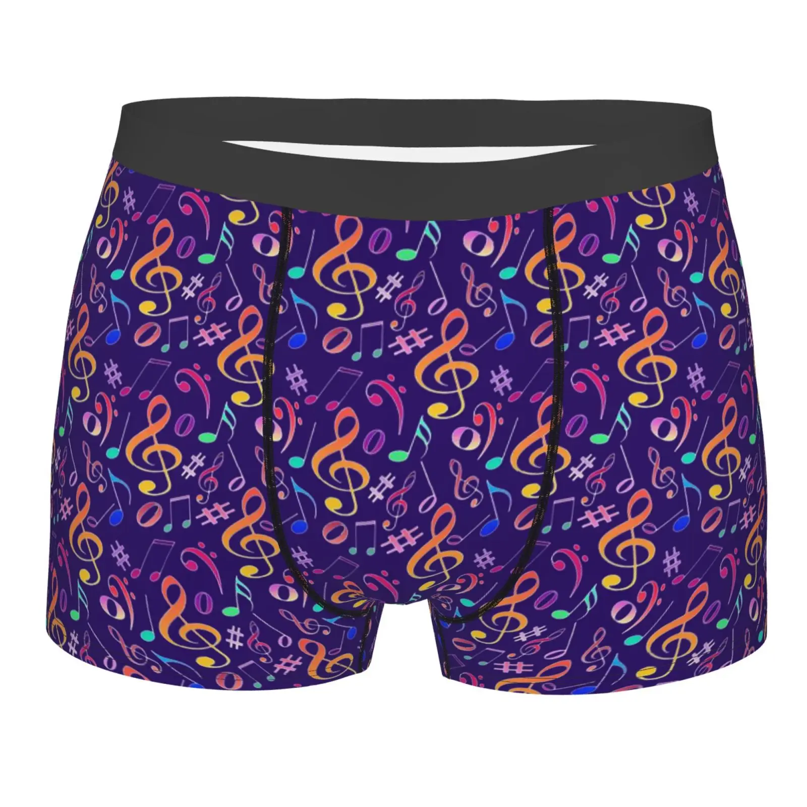Purple Musical Notation Print Men's Breathable Boxer Briefs Comfort Soft Stretch Underwear Trunks with Bulge Pouch for Men Boys
