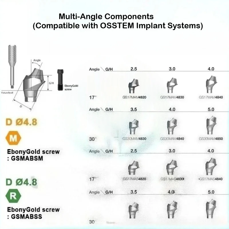 10pcs OSSTEM Angled Abutments & Multi-Unit Angled Component