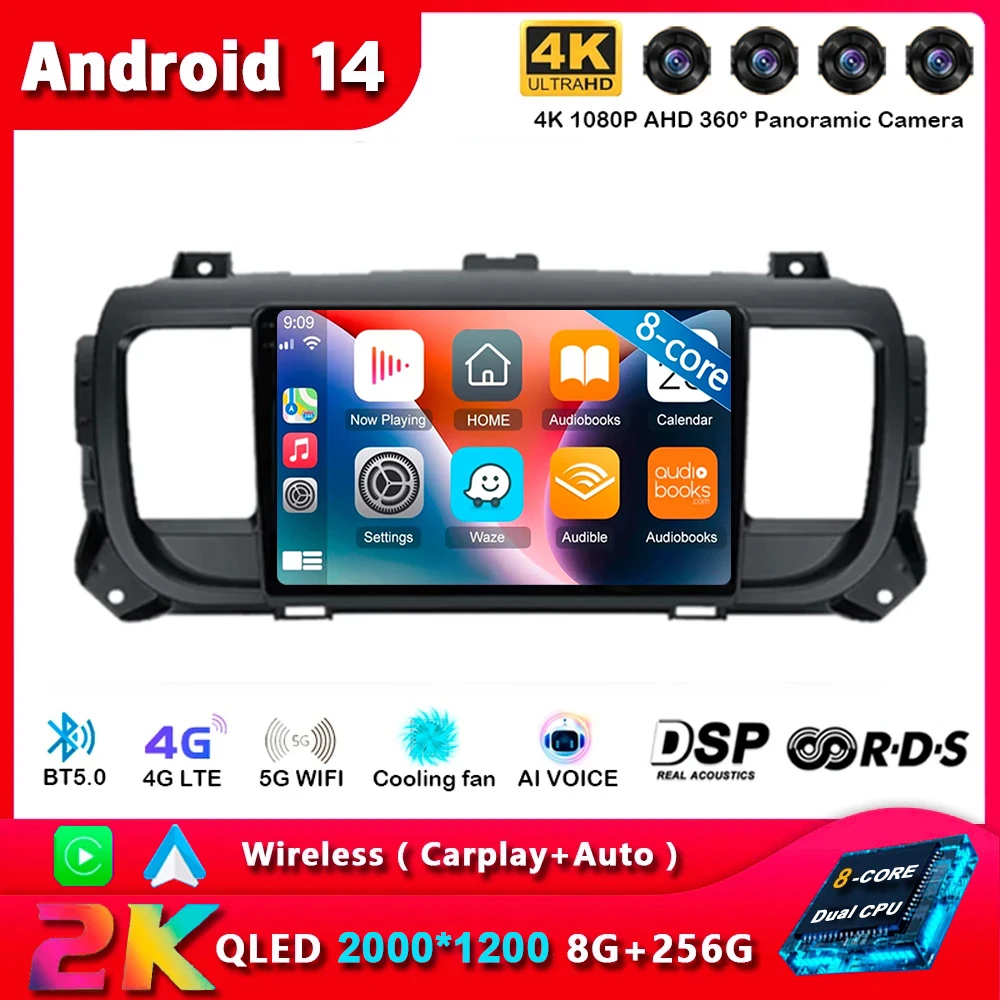 

Android14 Carplay For Citroen Jumpy III SpaceTourer Peugeot Expert 3 2016 2017 - 2021 Multimedia Car Radio Player WIFI+4G Stereo