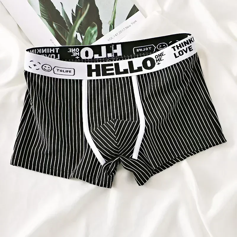 3Pcs new men\'s underwear cotton color matching boxers personalized trend boxers loose sports breathable