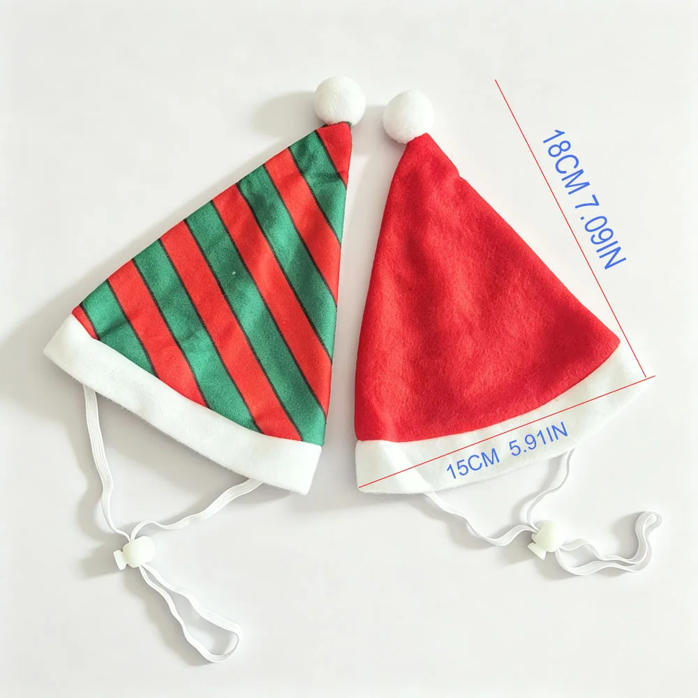 Pet Santa Hat 2 Pack, Christmas Party Headwear with Elastic Adjustable String, Xmas Decor Hat for Puppy Kitten