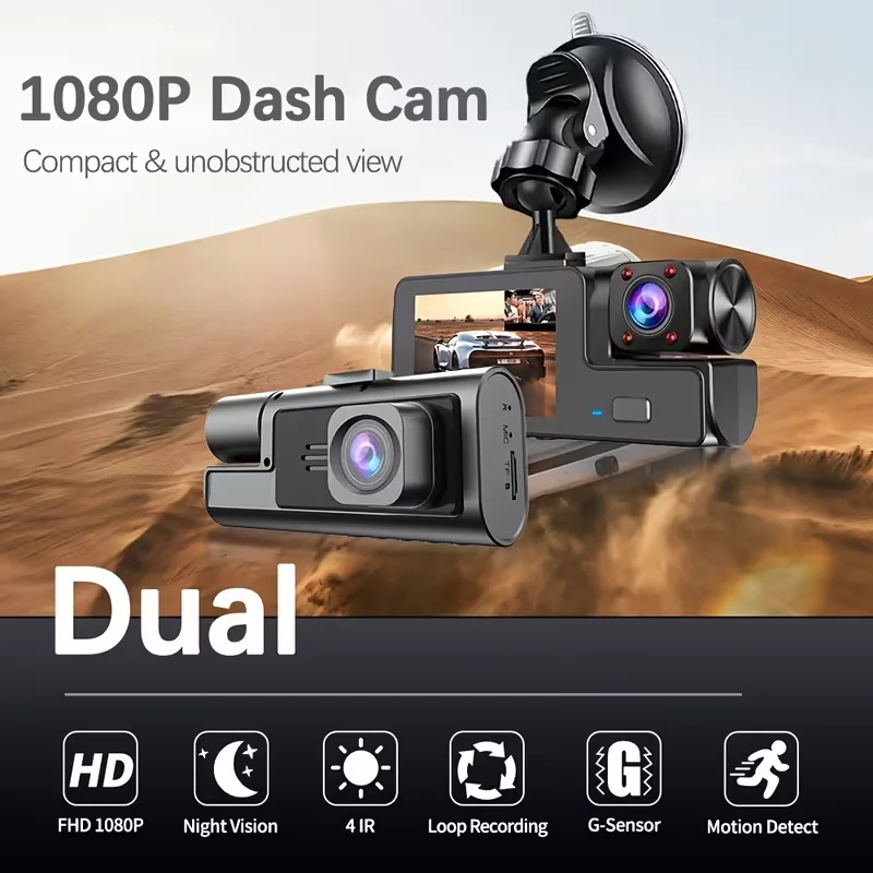 2 Camera Dash Cam W/ IR Night Vision Loop Recording & 2