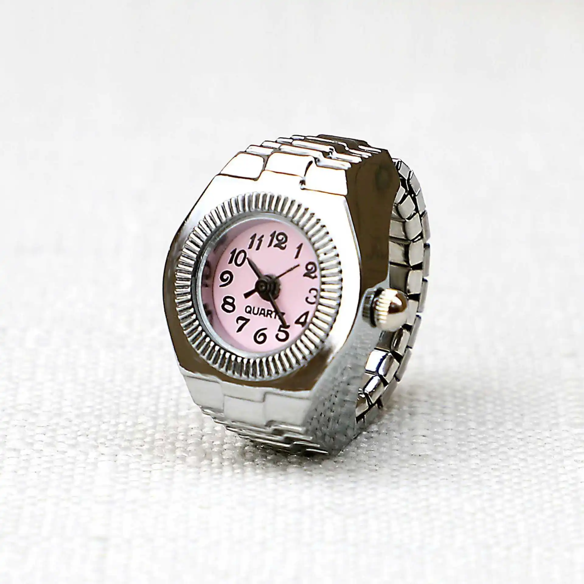 Anillo de reloj de dedo para hombres y mujeres, Mini correa elástica, relojes de aleación, anillos de pareja, joyería, reloj de cuarzo romano Retro