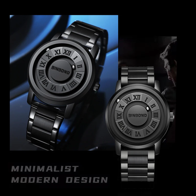 BINBOND Luxury Men Quartz Watches Fashion Magnetic Levitation Hollow Out Stainless Steel Waterproof Men Watch Relogio Masculino