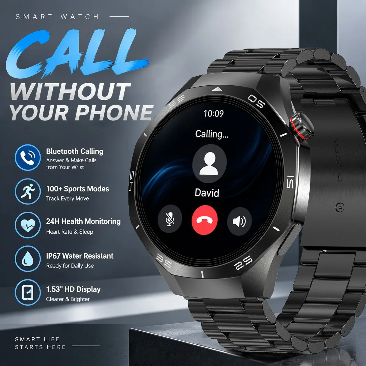 Bluetooth Calling Smart Watch 360*360 1.53 Inch Full Touch  Heart Rate Sleep Monitor 100+ Sports Modes Men Women Smartwatch
