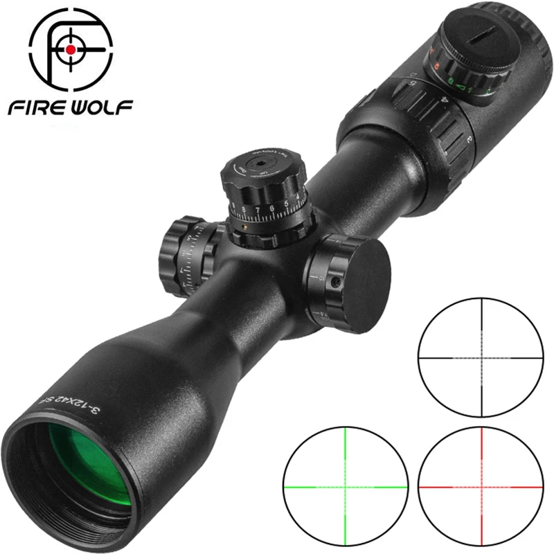 

FIRE WOLF 3-12X42 SF Optics Hunting Riflescope With Red/Green Mil Dot Red Green Black illumination Reticle Airsoft Scope