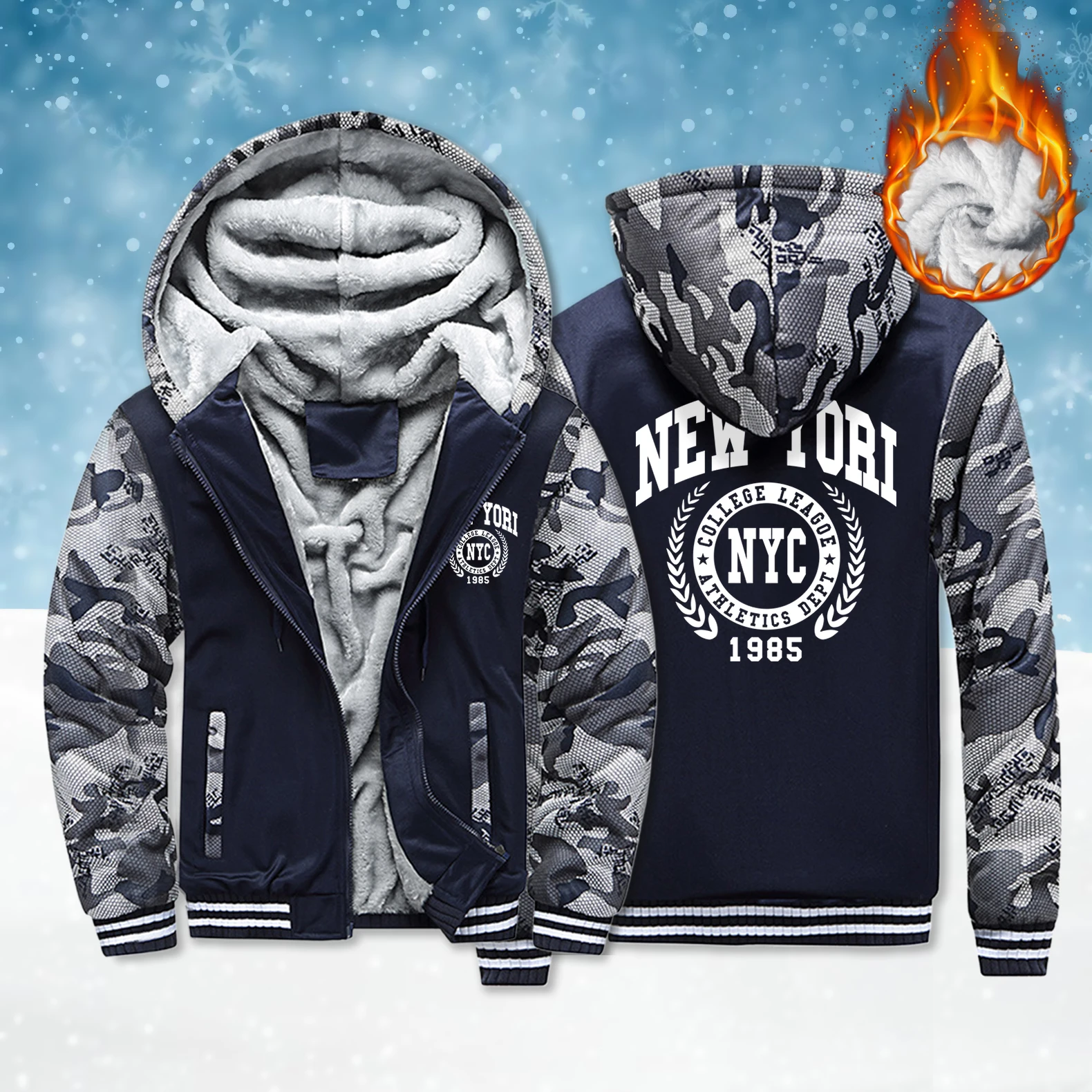 

New York Nyc 1985 City Graphic Men Zipper Thicken Coat Fashion Loose Top Casual Fleece Hoodies Winter Hip Hop Male Tracksuit