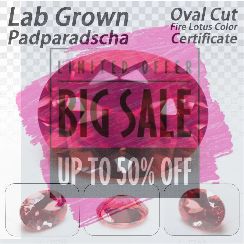 Lab Grown Padparadscha Oval Cut Fire Lotus Color DIY Charms Jewelry Making Ring Necklace Earring Main Materials with Certificate
