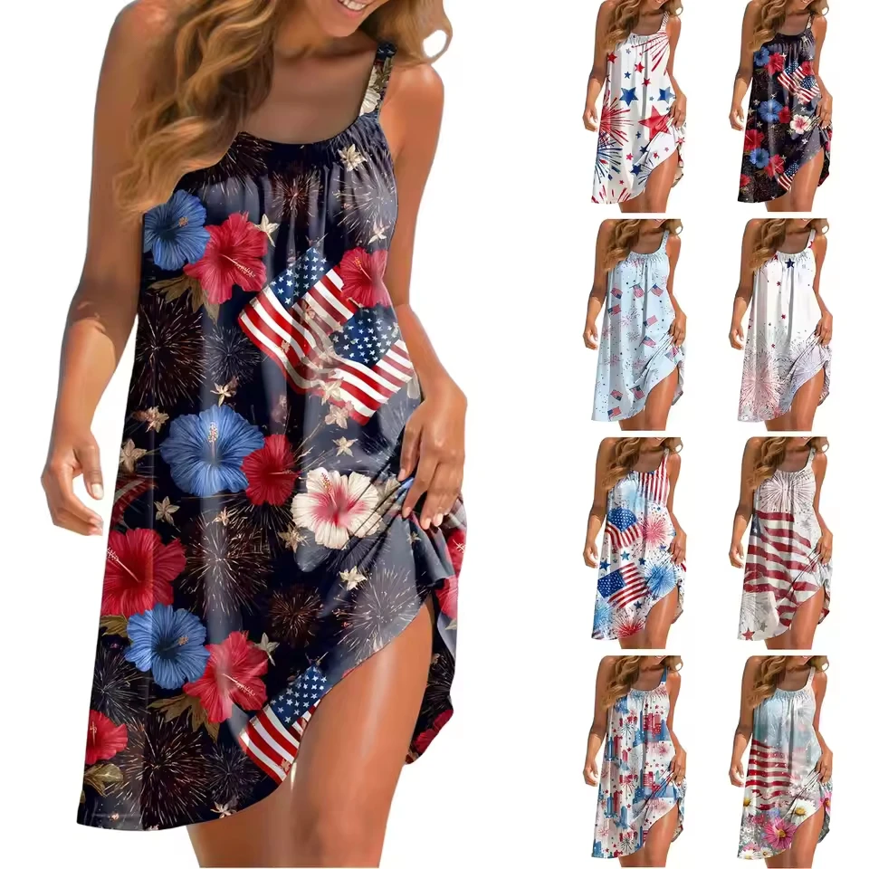 

Lady 250th Anniversary Casual Short Sleeved Bralette Dress Beach Dress Beach Baggy Sundress Sling Dress