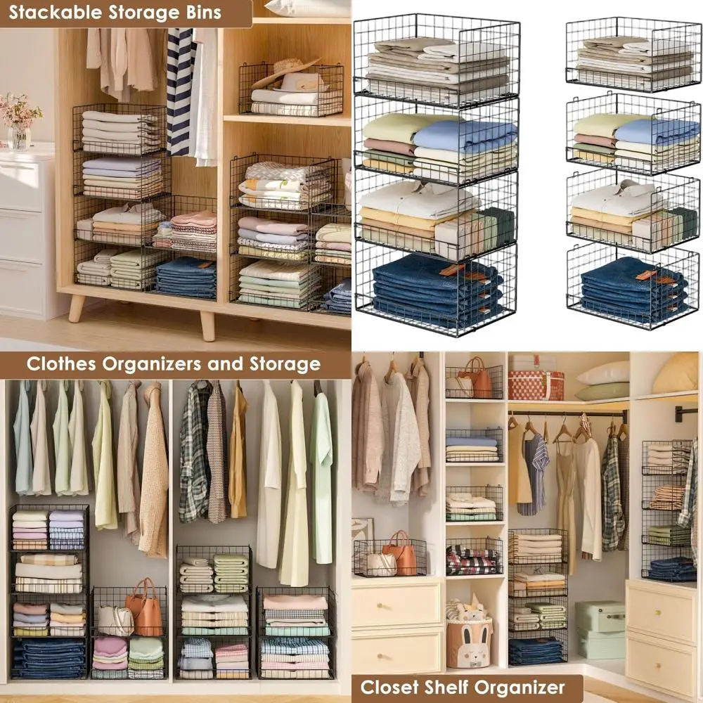 

4-Tier Collapsible Closet Organizer with Storage Baskets, Foldable Sweater Rack for Efficient Wardrobe System, Black