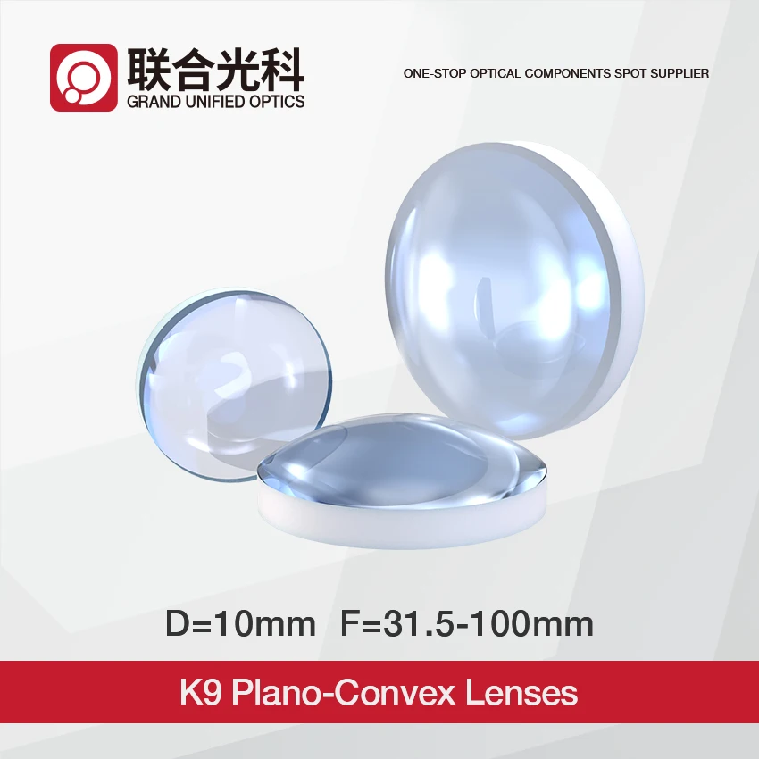 K9 Optical Glass Plano Convex Lenses with VIS AR Coating Dia1Omm FL40mm 50mm 63mm 100mm