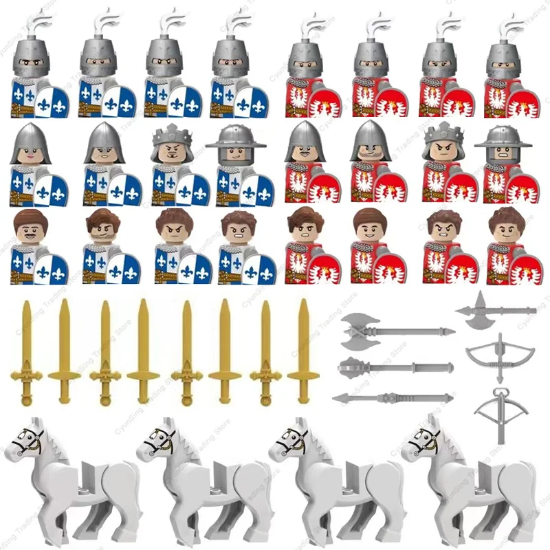 New Medieval Military Knight Soldiers Army Cavalier Battle Horse Mini Action Figures Model Doll Bricks Building Blocks Kids Toys