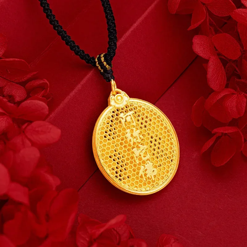 9999 Real Gold 24K Ancient Method Burnt Blue Guanyin Pendant, Enamel Color Male and Female Natal Buddha Pendant Necklace