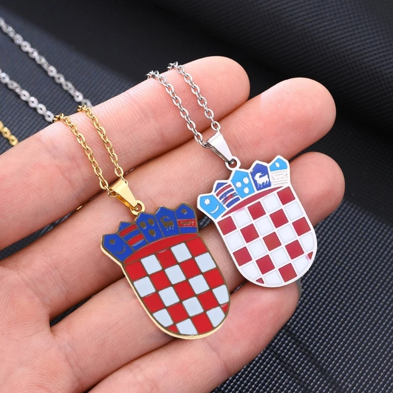 1 Stuk Roestvrij Staal Sleutelbeen Ketting Kroatia Badge Hanger Nationale Symbool Choker Geometrische Hanger Unisex Sieraden