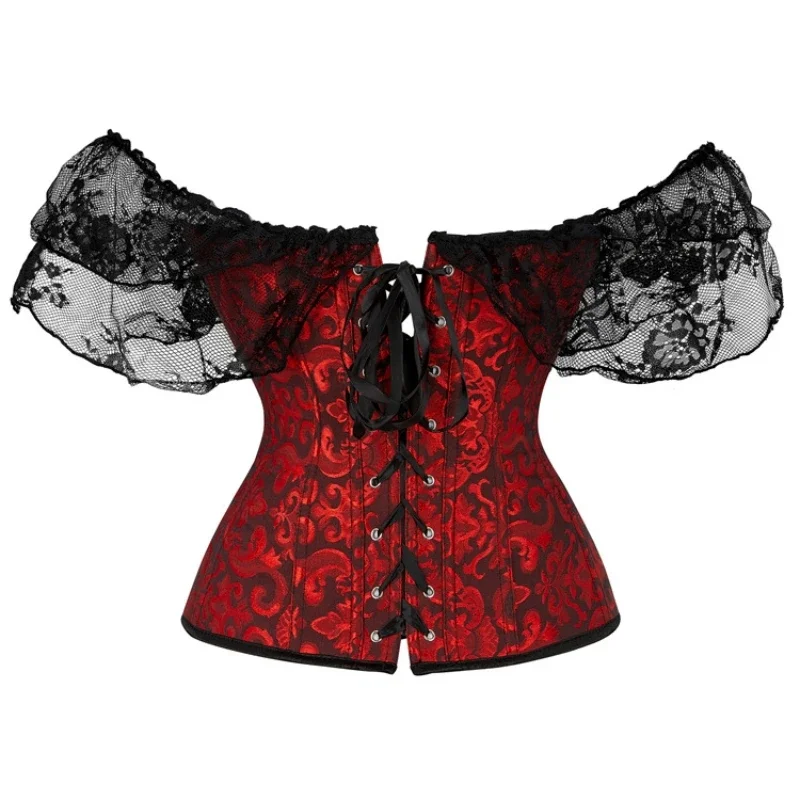 Korsett Top für Frauen Über brust Vintage Blume Korsett Bluse Top Spitze Lolita Korsett Bustier kurze Ärmel plus Größe – Detail 20