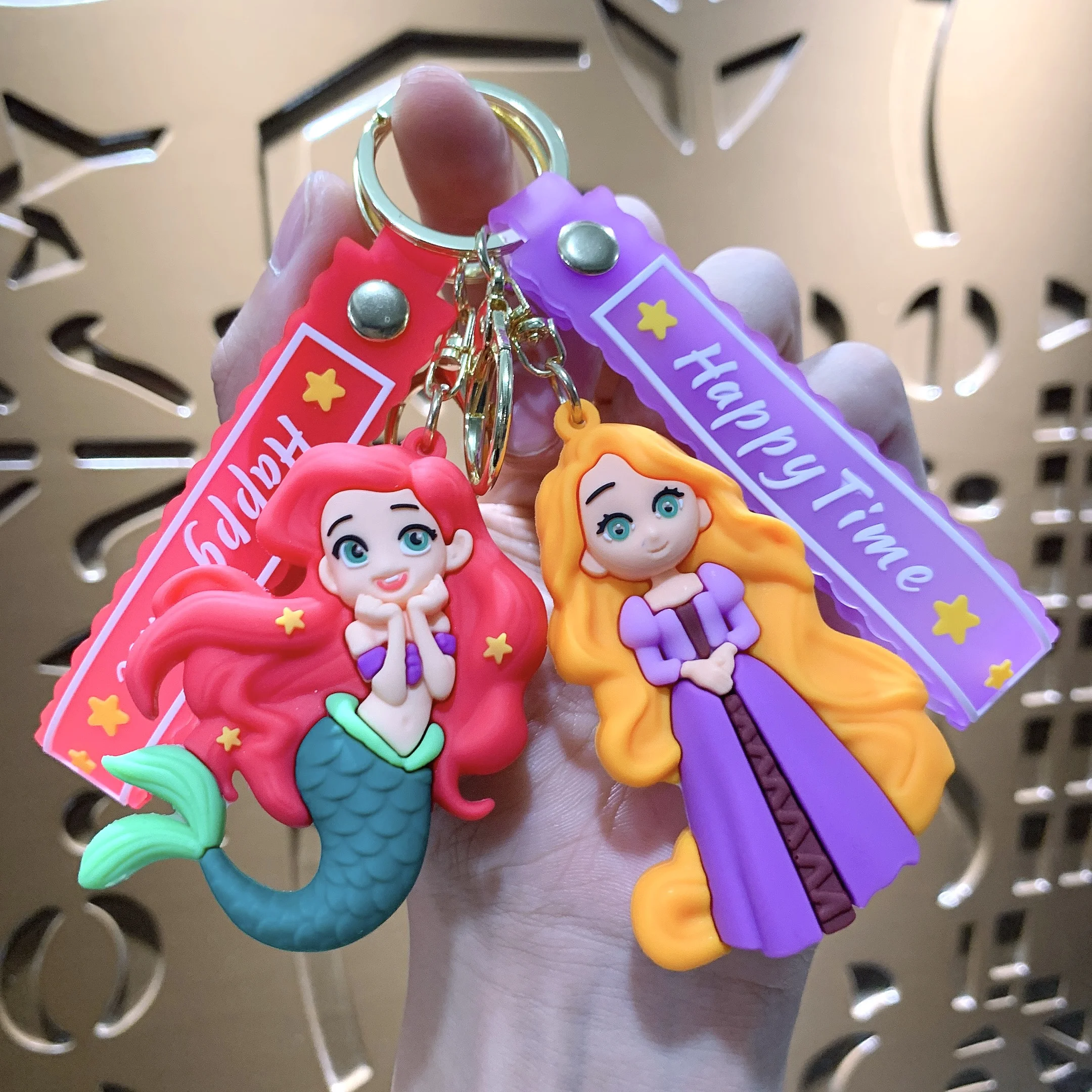 Creative Cartoon Snow White Keychain Cute Mermaid Keychain Elsa Car Key Chain Belle Bag Charm Gift