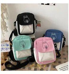 Borsa da donna con una spalla in tela carina borsa a tracolla moda versione coreana con coniglio piccolo borsa da donna in cotone per studentessa