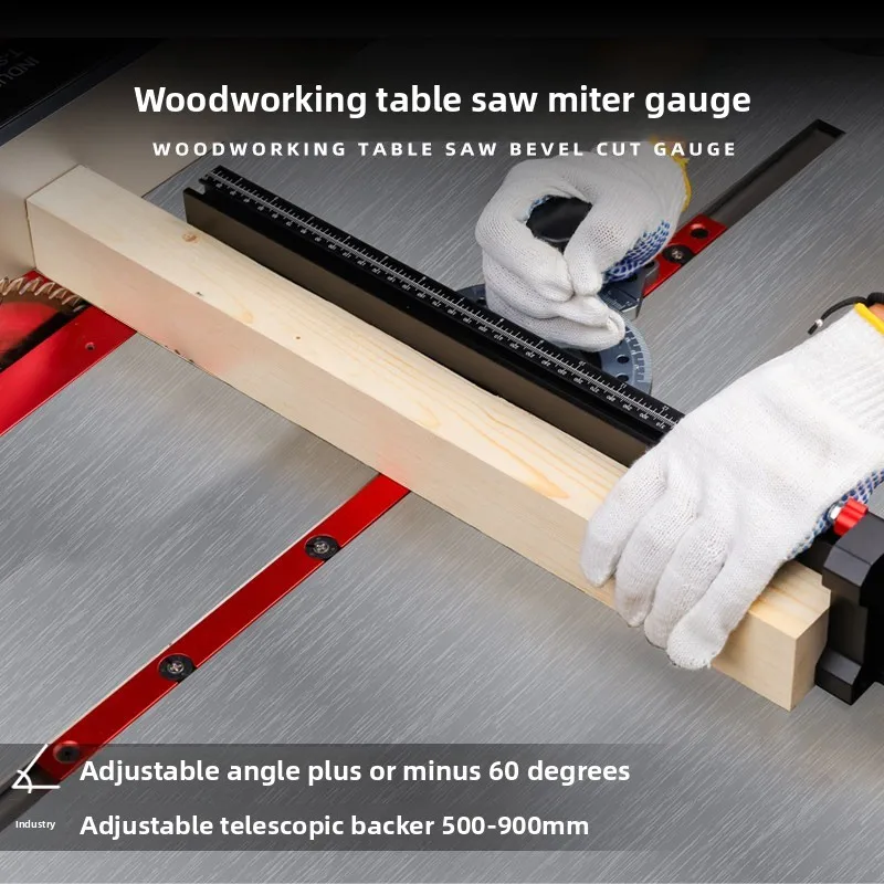 Woodworking Table Saw Push Handle Adjustable Angle Miter Push Ruler Band Saw Miter Gauge Matching 19MM Chute 3/4 Slide Rail