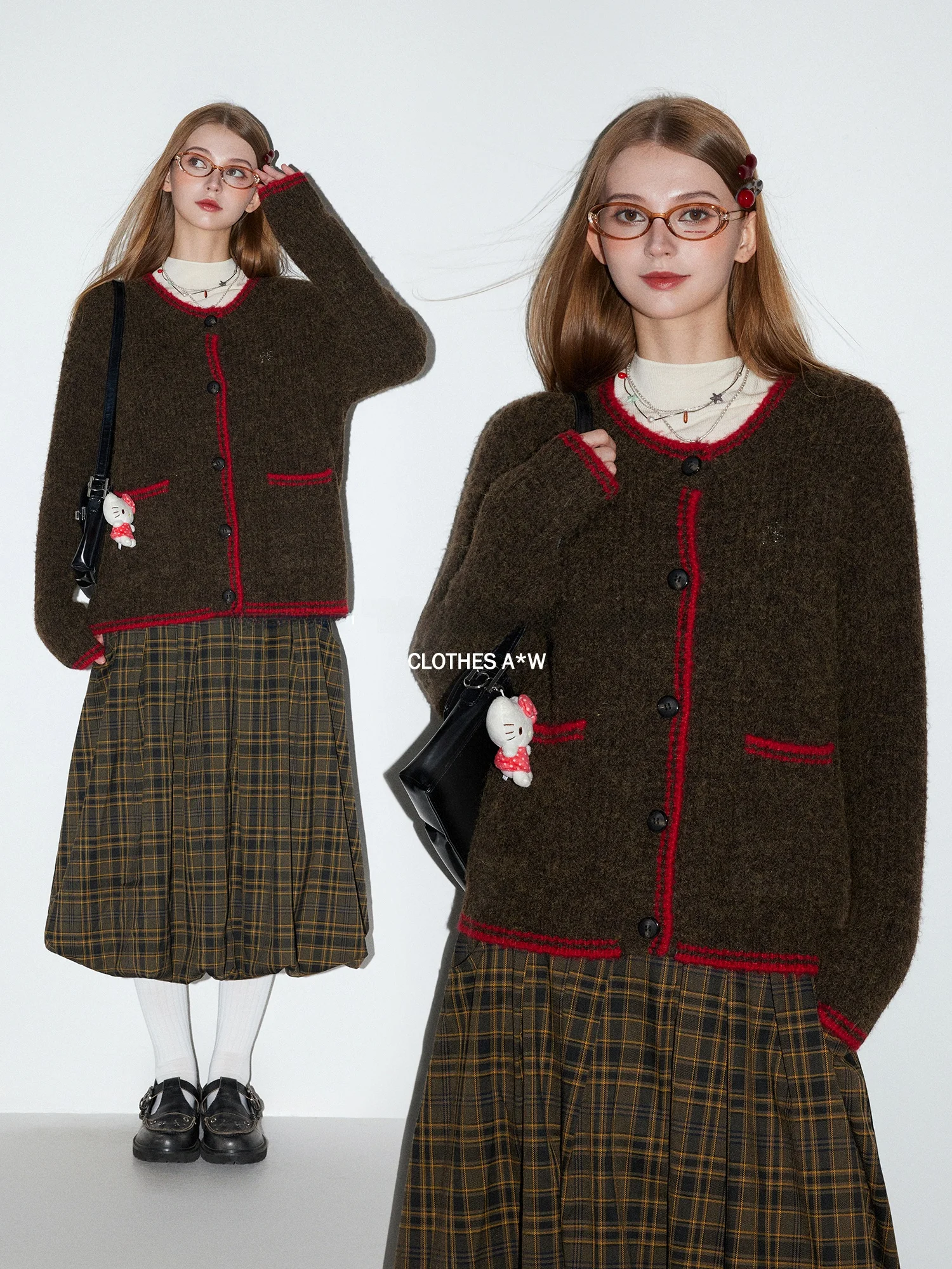 

MoodBerry American Retro Color Blo round Ne Knitted Open Cardigan Women's Soft Cozy Sweater Coat Autumn Winter Sle