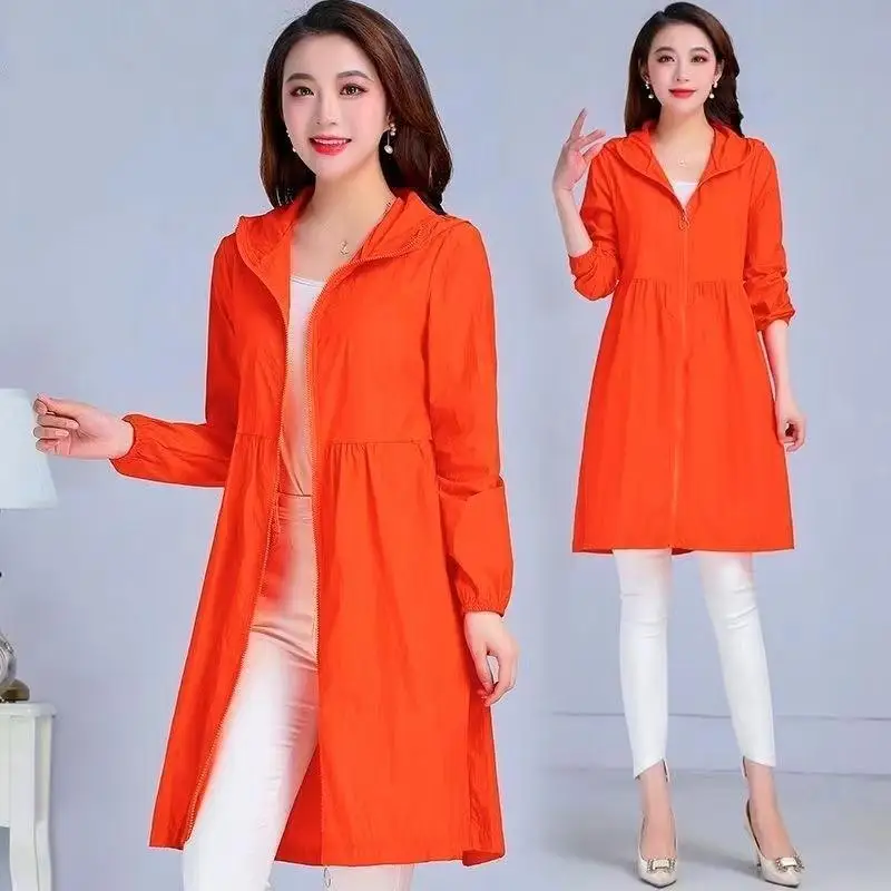 Women Sunscreen Clothing New Korean Mid Long Fashion Breathable Versatile Hooded Sunscreen Clothes Trench Coat Female Outerwear