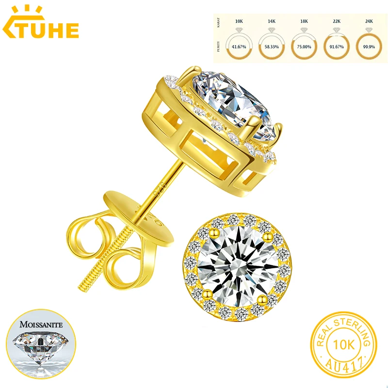 

TUHE Unisex Round 10K Earrings Moissanite D VVS1 5mm-8mm D VVS1 Moissanite Diamond Stud Earrings Fine Jewelry