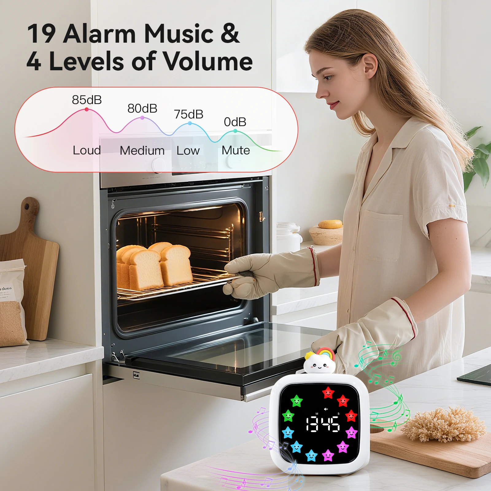 مؤقت العد التنازلي البصري القابل لإعادة الشحن مع وظيفة الإيقاف المؤقت، مؤقت رقمي صامت لمدة 99 دقيقة للأطفال مع 19 نغمة رنينًا، شاشة DIY #5