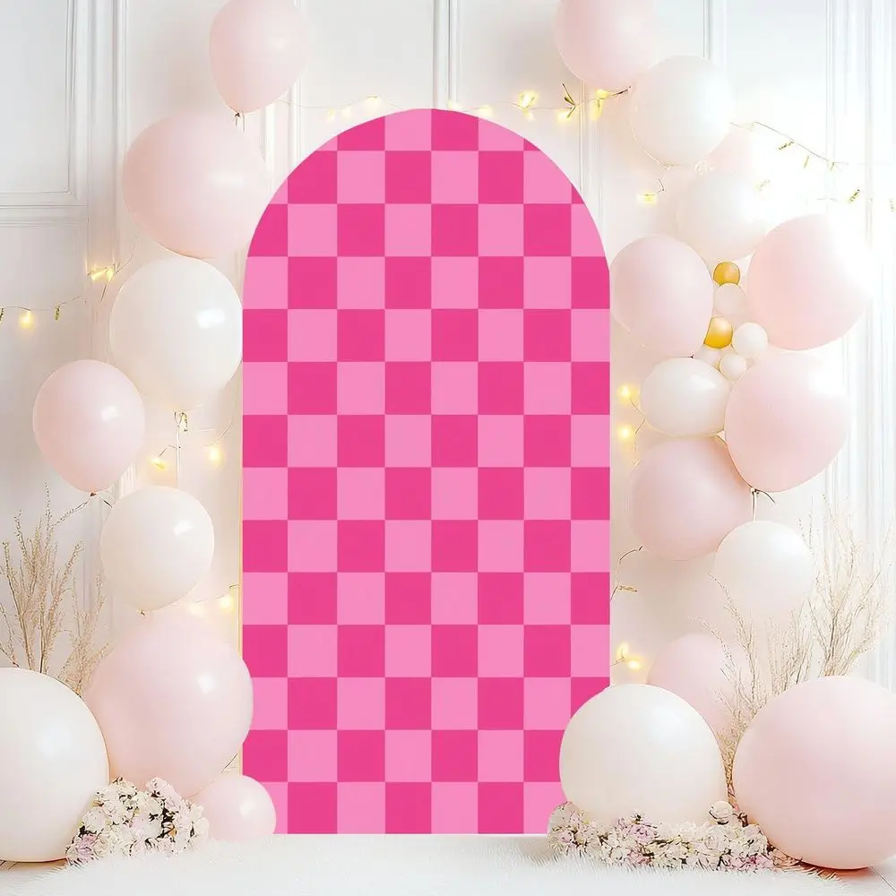

Pink Checkered Wedding Arch Backdrop for Celebrations and Banquets