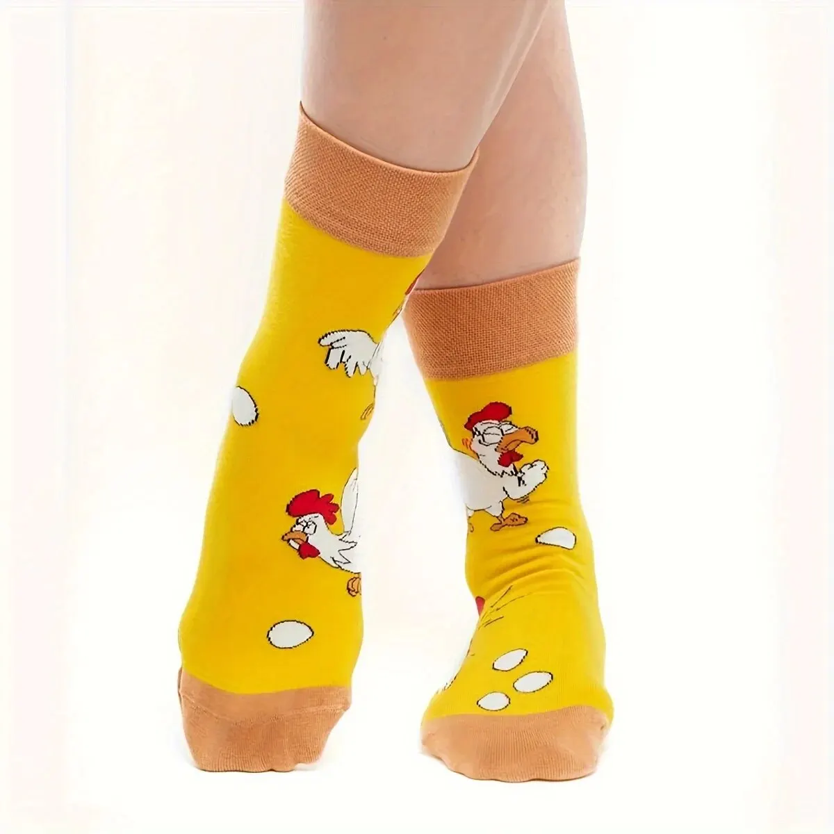 1 Pair Unisex Novelty Funny Rooster Print Stylish AB Style Mid Tube Socks Suit In All Seasons For Daily Dress