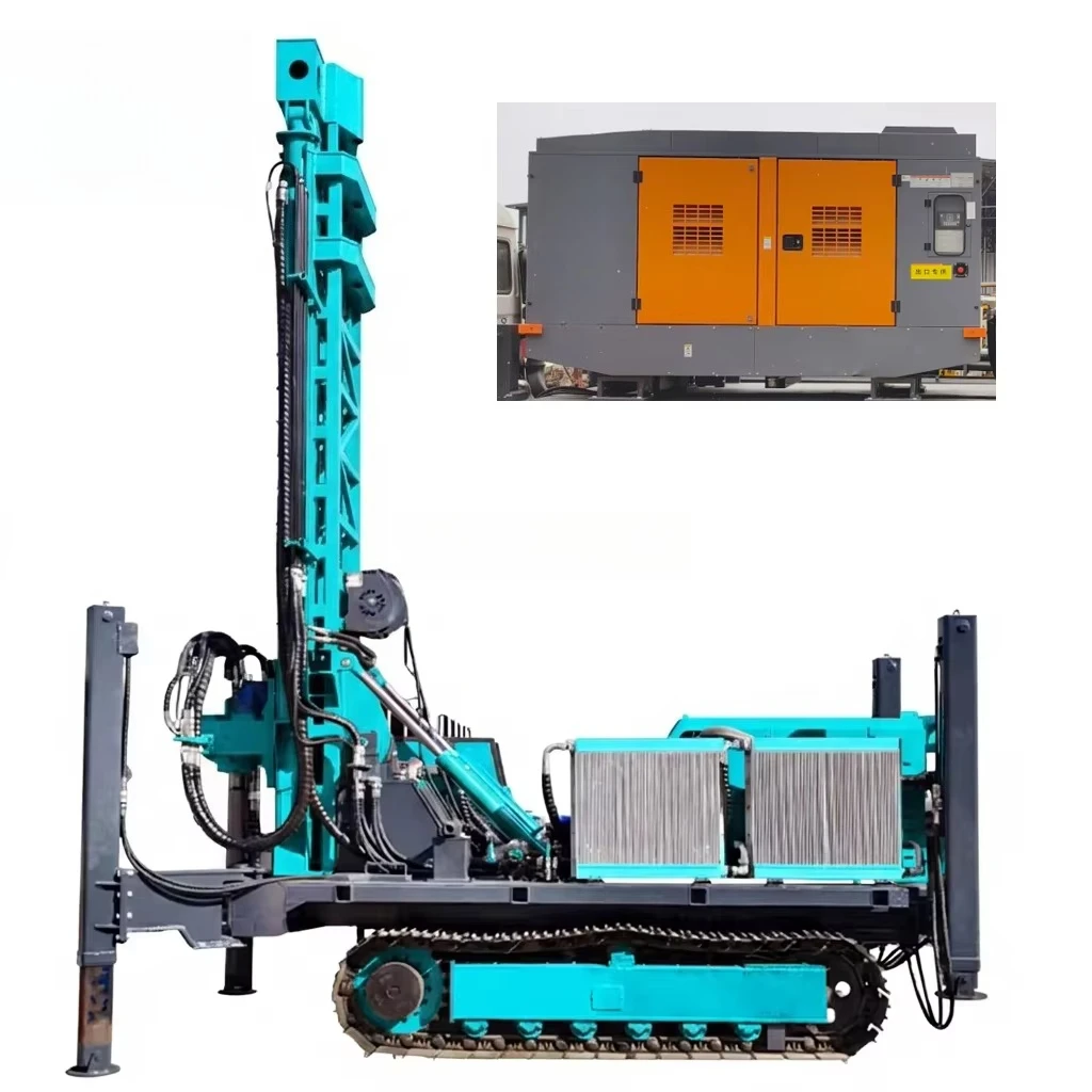 Hard Rock 500m Pneumatic Hydraulic Diesel Water Well Drill Machine DTH Borehole Mining Rigs With Air Compressor