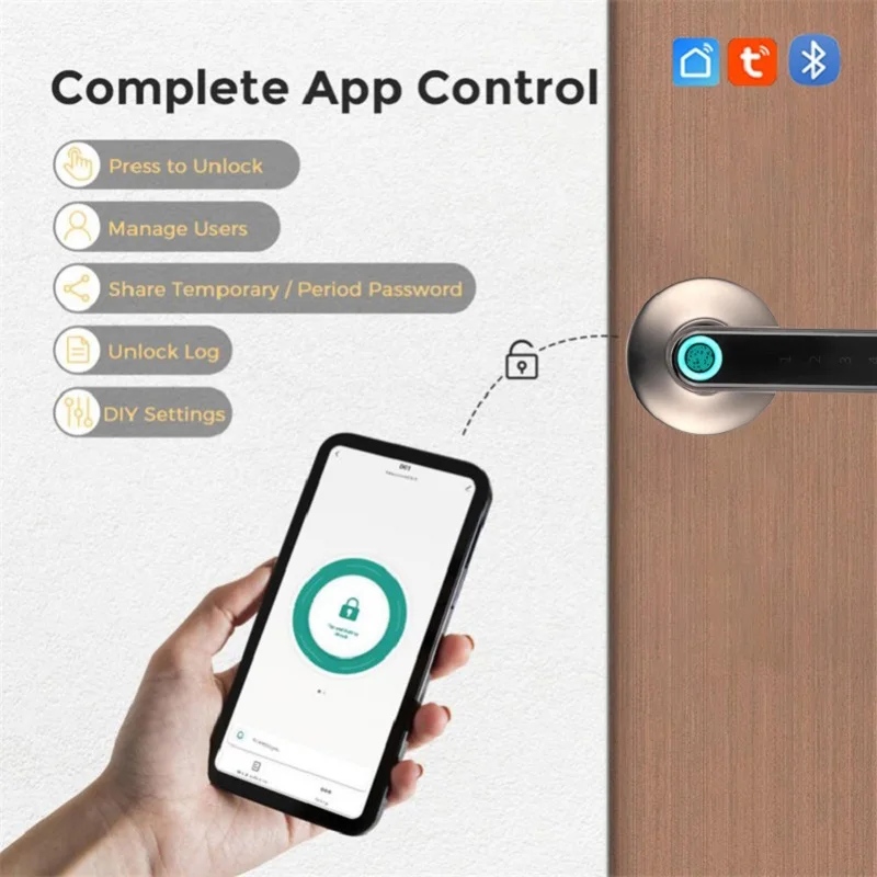 WAFU Tuya Smart Home Biometric Fingerprint Digital Electronic Password Handle Knob Door Lock for House Security Protection