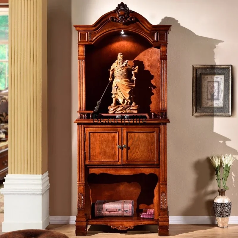 

01American solid wood shrine, shrine, stand cabinet, God of Wealth, Guanyin Bodhisattva, worship platform for home use