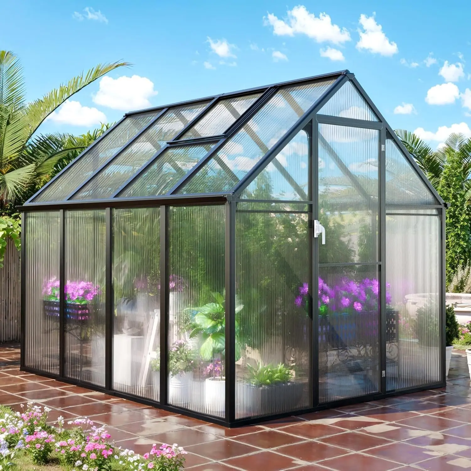 

8x6 FT Polycarbonate Greenhouse Kit for Outdoors, Heavy Duty Aluminum Walk-in Greenhouse with Quick Setup Structure, Rain