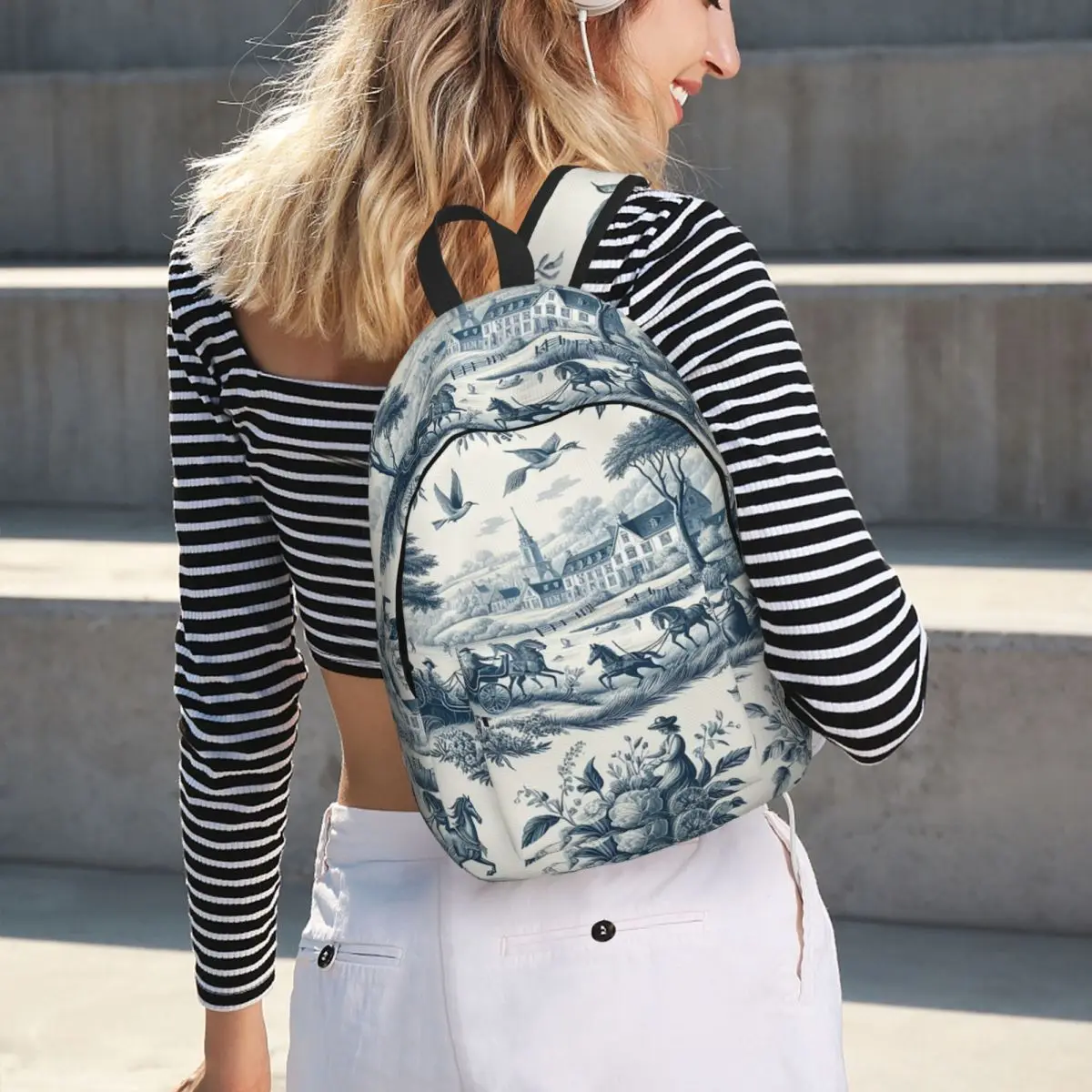 Toile De Jouy Pattern French Cottage Aesthetic Student Backpack School Bag Hiking Daypack for Boys Girls Bookbag Shoulder Bags