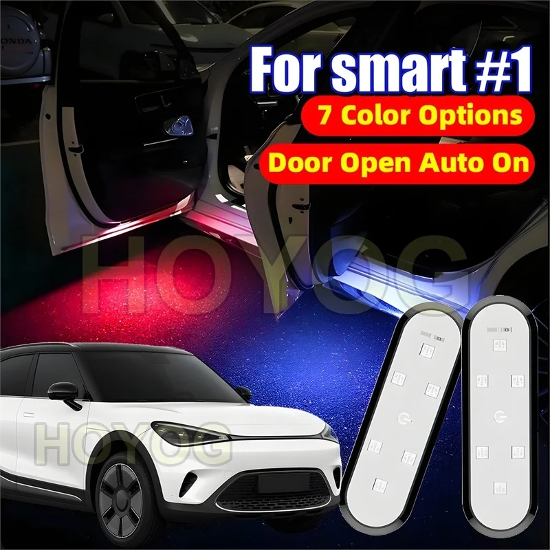 Fit for smart #1 2022-2026 USB Rechargeable Wireless LED Car Door Light featuring a Magnetic Sensor for Door-Opening Warning