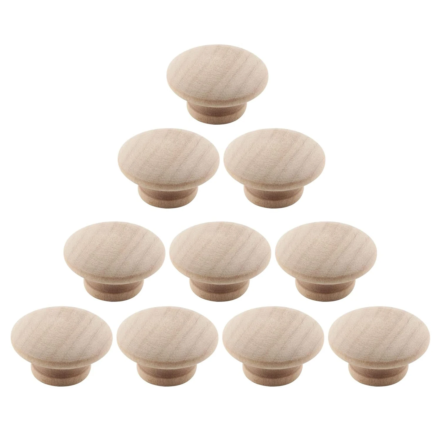 10Pcs Unfinished Wooden Cabinet Knobs, Round Wood Drawer Pull Handles for Dresser Wardrobe Storage Box Furniture DIY