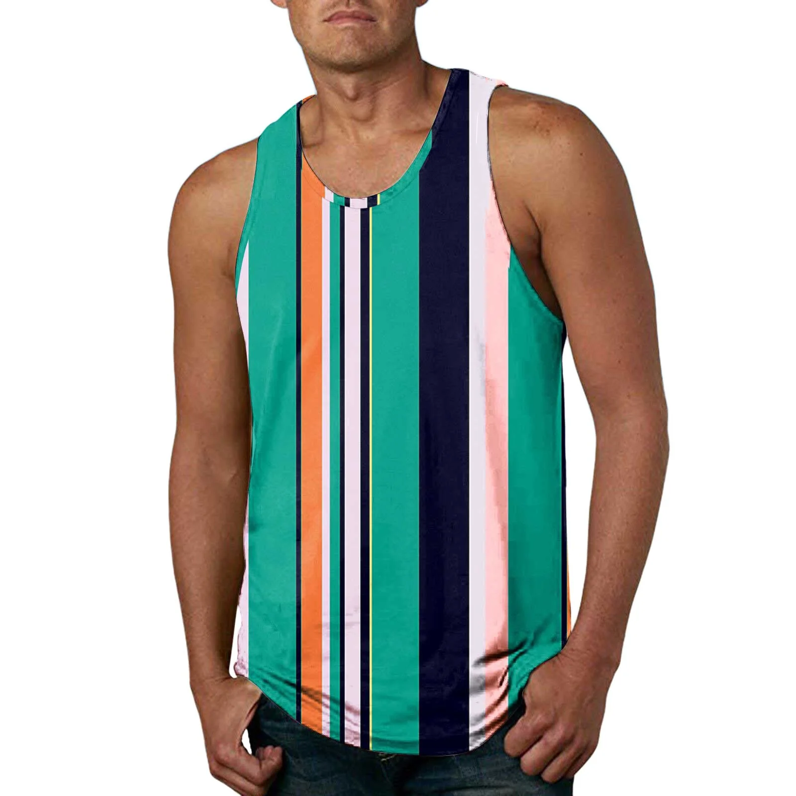 2025 Mens Retro Stripe Graphic Tank Tops Fashion Summer Sleeveless 3D Printed Basketball Quick Dry Tops Breathable Clothing image 3